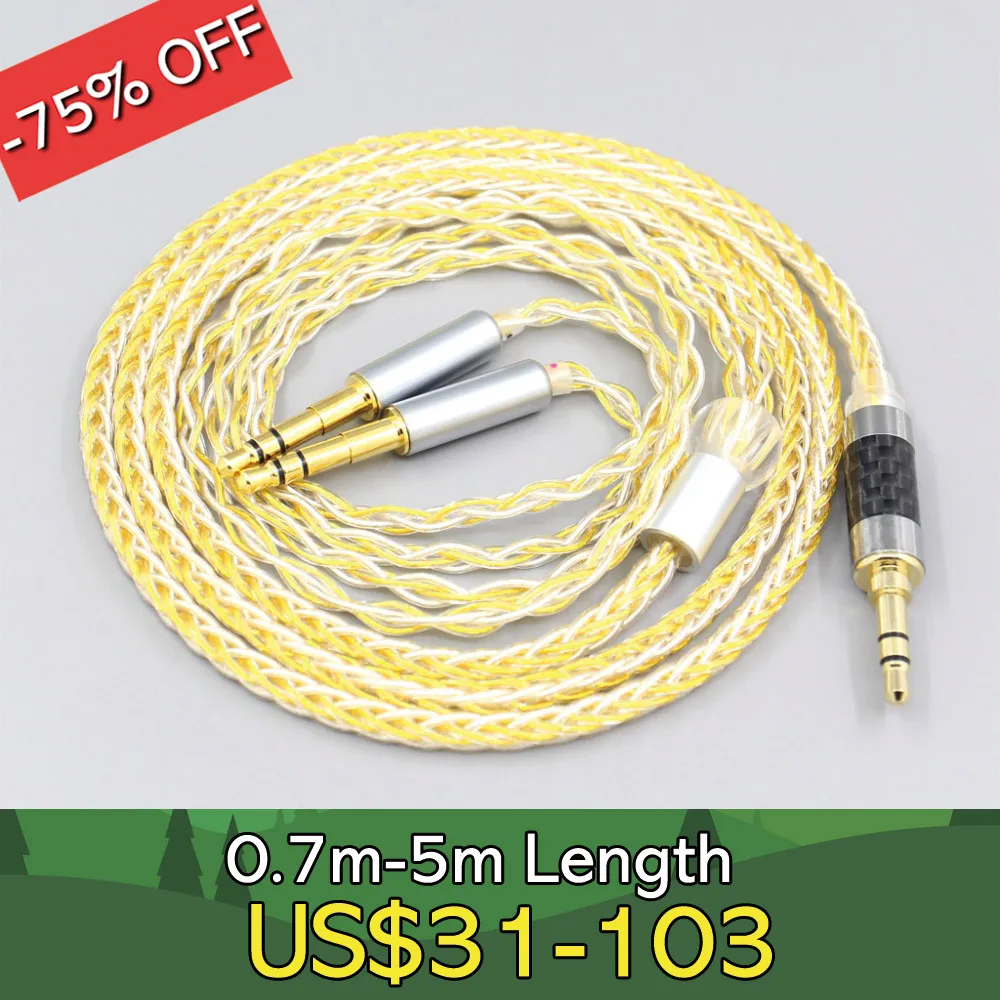 

8 Core Silver Gold Plated Earphone Cable For Hifiman Arya Klipsch HP-3 Heritage 3.5mm Pin headphone LN007333