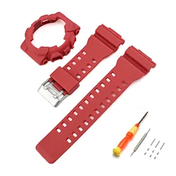 Sport Waterproof Matte TPU Resin Strap Case for Men’s Watch Band with Tools (Dark red)