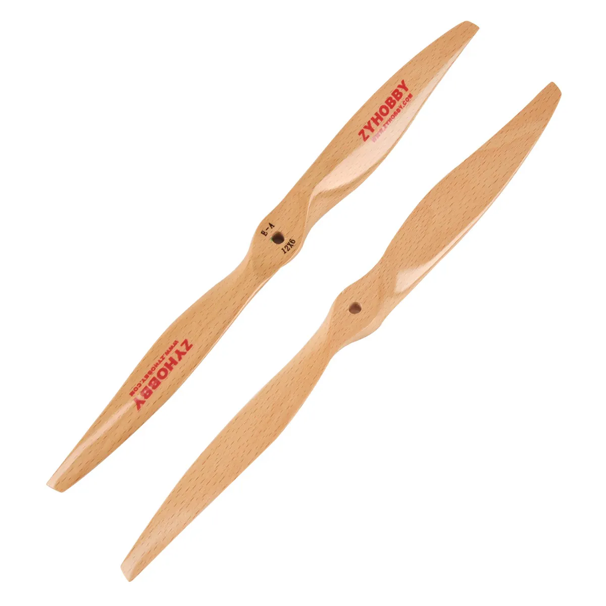Lot de deux hélices pour avion RC de tailles différentes, l'une en vert et l'autre en jaune, posées sur fond blanc.