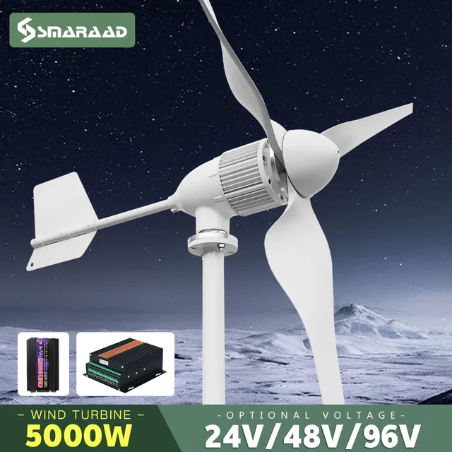 5000W เครื่องกําเนิดไฟฟ้ากังหันลมแนวนอน 24V 48V 96V ฟรีพลังงานแม่เหล็กไดนาโม Strong Power 220v อินเวอร์เตอร์สําหรับ Home 1