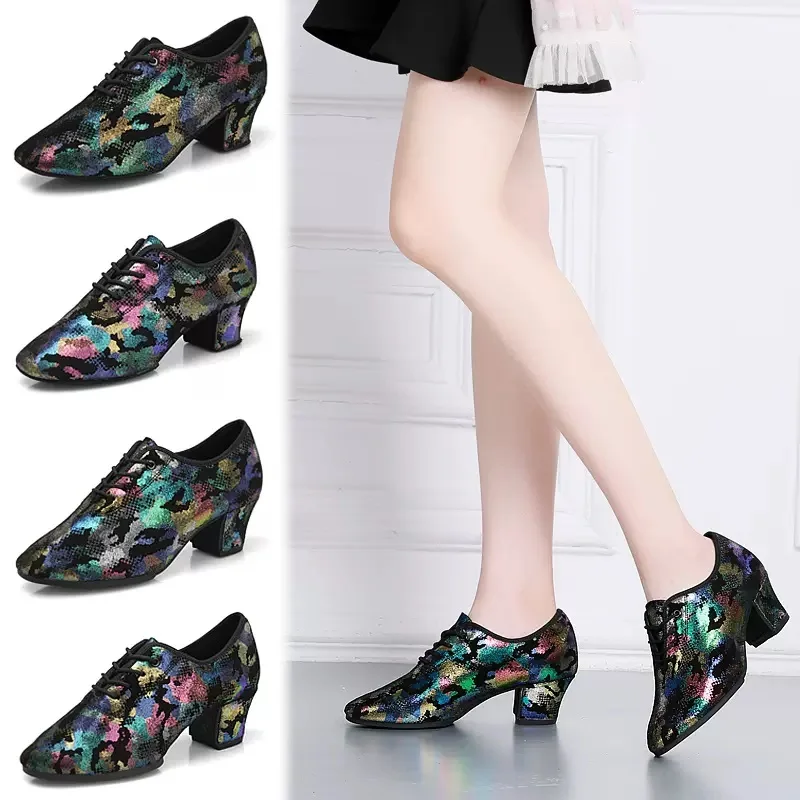 Colorful Natural leather Latin Dance Shoes Ventilation Teacher Shoes With Soft Square Dance Shoes Sneakers Ballroom Dancing
