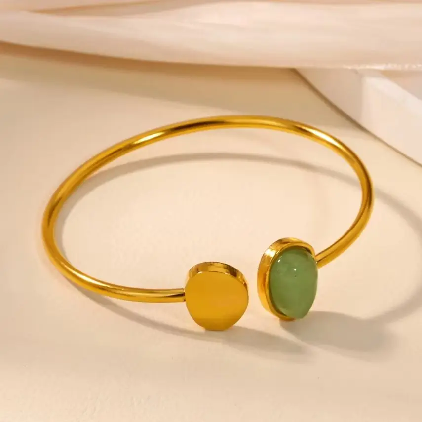 Jade Bangles Geometric Opening Stainless Steel Women