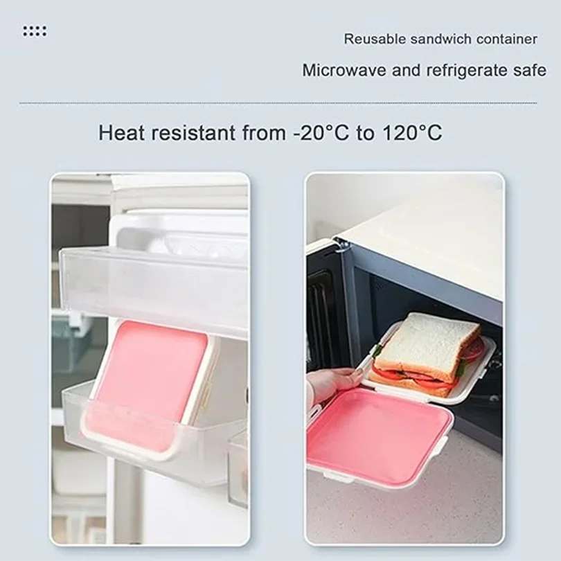 1pc Portable Sandwich Crisper Toast Storage Box Silicone Reusable Microwave Lunch Box Can Be Hung To Store Lunch Food Container