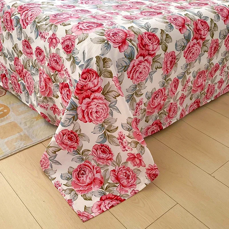 Red Flower Printed Flat Bed Sheets for Double Bed Single/Queen/King Reactive Printed Top Sheets for Beds sabanas cama 150x200 3