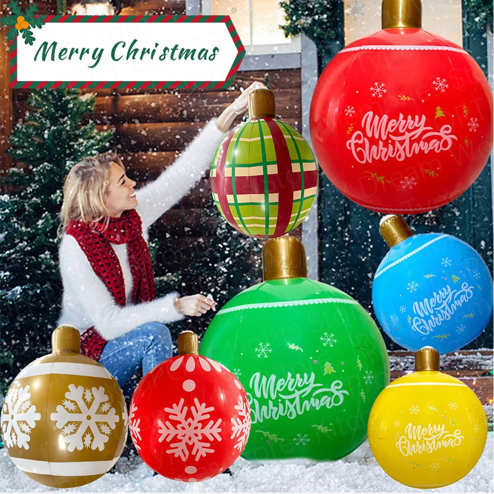 60cm Inflatable Christmas Ball PVC Large Christmas Spheres Outdoor Xmas Decorations Ball Christmas Tree Decoration Ornament