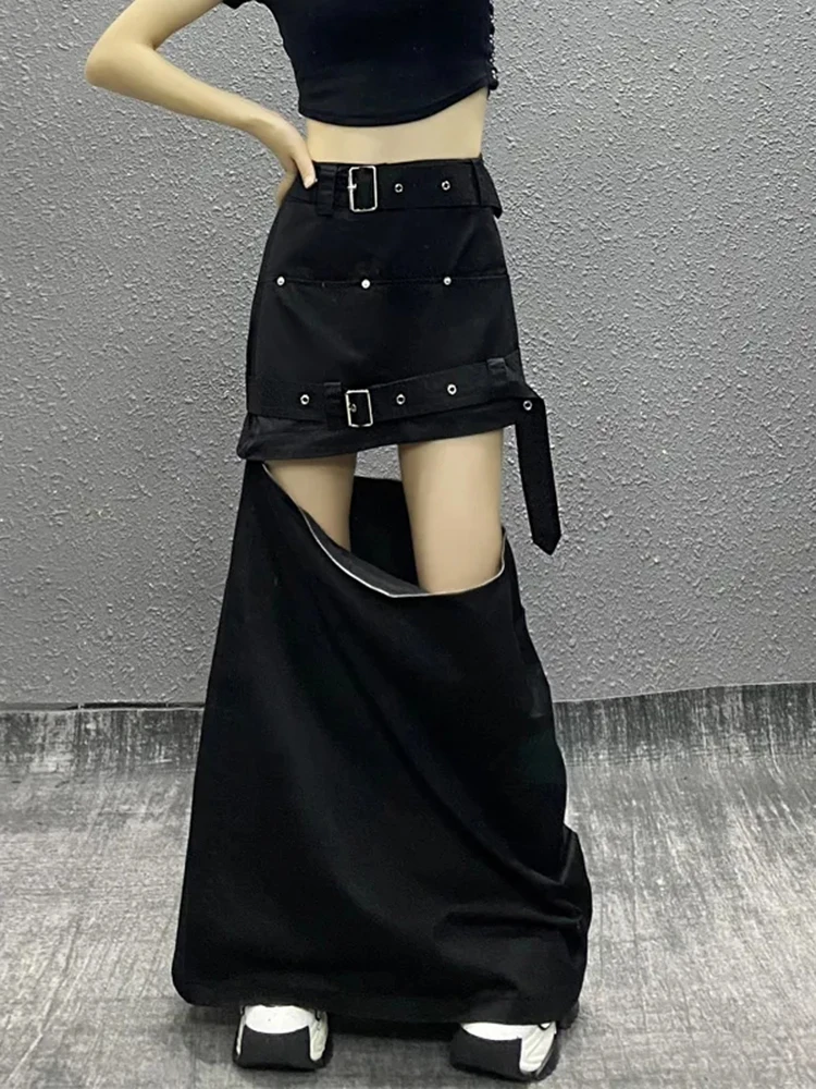 

Jmprs Detachable Zipper Women Cargo Skirts High Waist Designed Summer Long Skirts Summer Y2K 90S Black Female Skirts