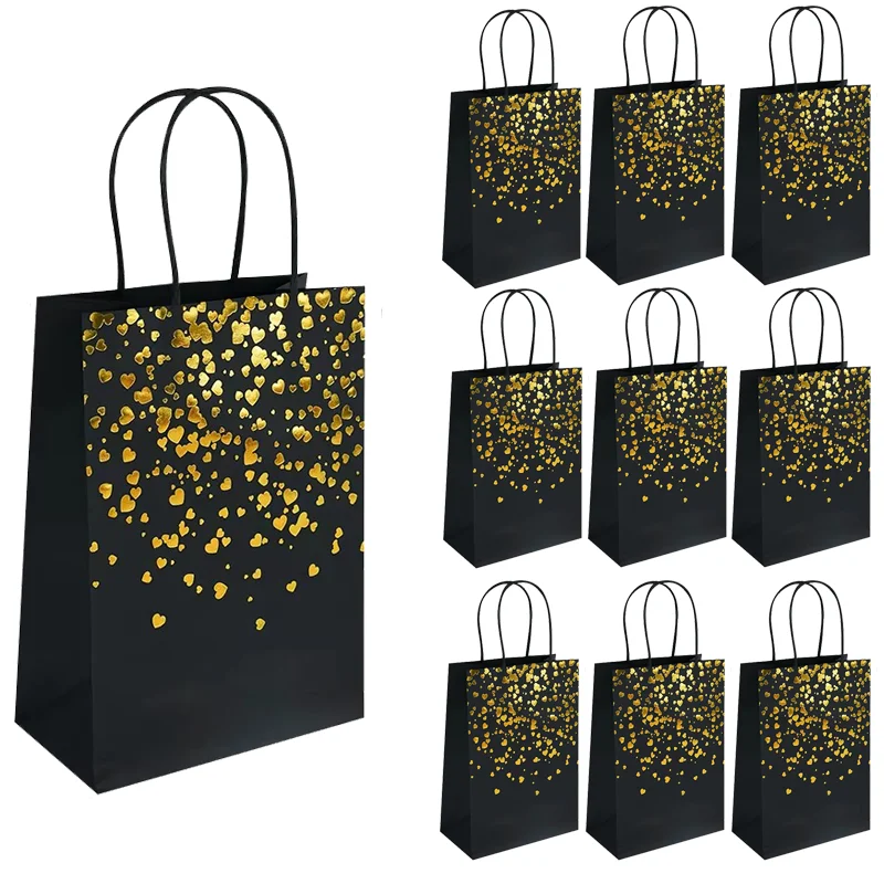 5/10PCS Schwarz Braun Weiß Bronzing Papiertüten Tragbare Geburtstagsgeschenk Papiertüten Einkaufen Geburtstag Hochzeit Weihnachten 22x16x8cm