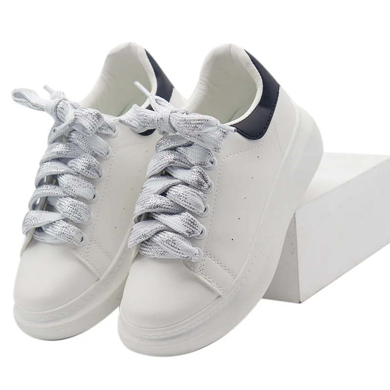 1 Pair Two-tone Wire Laces 1.8cm Width Flat Type Shoelaces Shoe Accessories Fashionable Sneakers Women 60-180cm Kids&Adults Lace