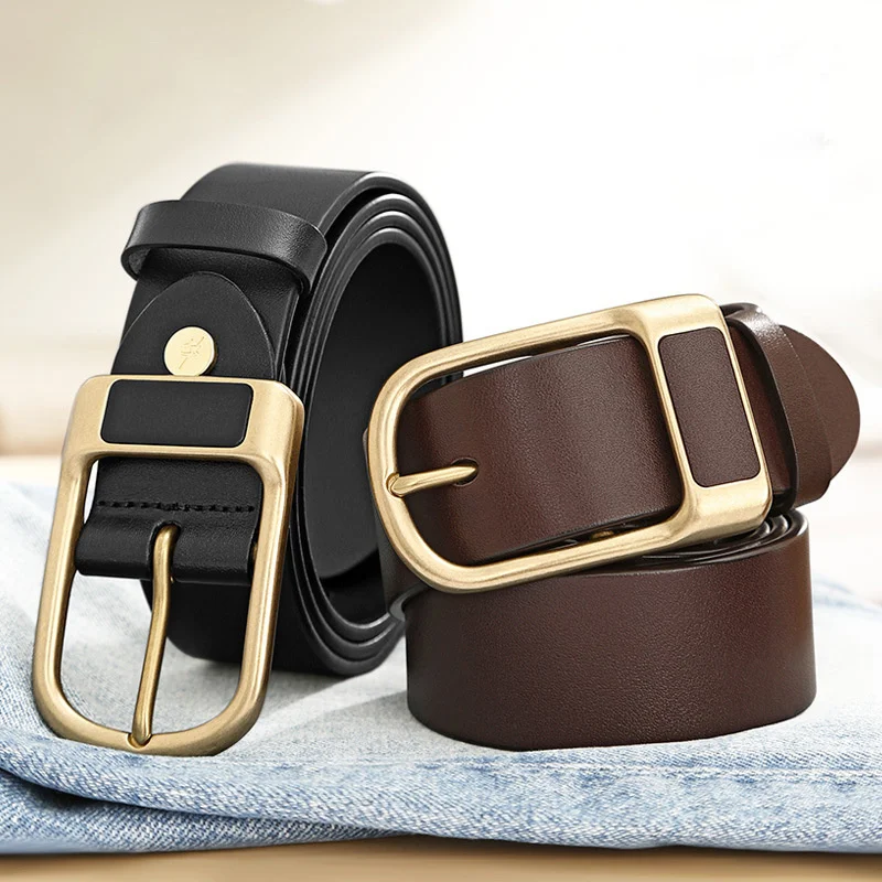 Men's Cow Leather Belt Pin Buckle Casual And Versatile Leather Belt Young And Middle-aged Men Fashionable Simple Business