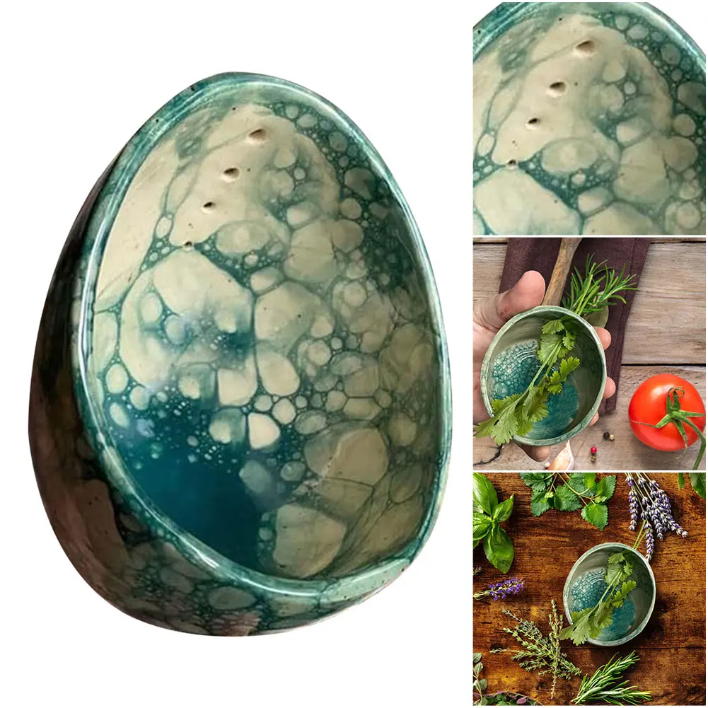 Pottery Herb Stripper Bowl Handmade Different Round Hole Sizes Suitable For Peeling Off The Leafy Assembly Of Cilantro Rosemary