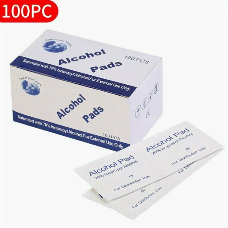 Álcool Desinfetante Wipe, Equipamento ao ar livre, Pacote de desinfecção, Nail Art Limpeza Algodão, Esterilização, 100Pcs