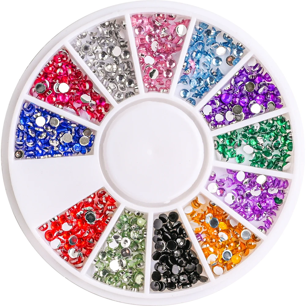 

1 Box Mixed Color Nail Rhinestone 3D Nail Art Charms In Wheel Clear AB Color Small Beads Flatback Crystal Strass Stones