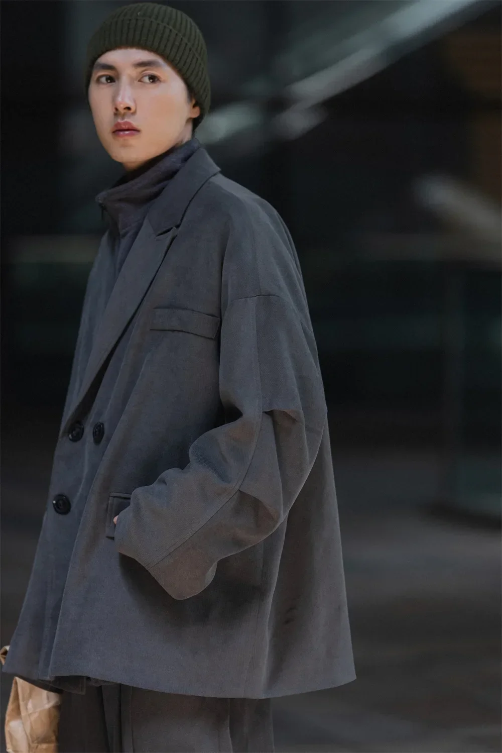 남성용 더블 브레스티드 일본 스트리트웨어, 빈티지, 오버사이즈, 루즈한 캐주얼 블레이저, 정장 재킷, 남성 코트, 가을
