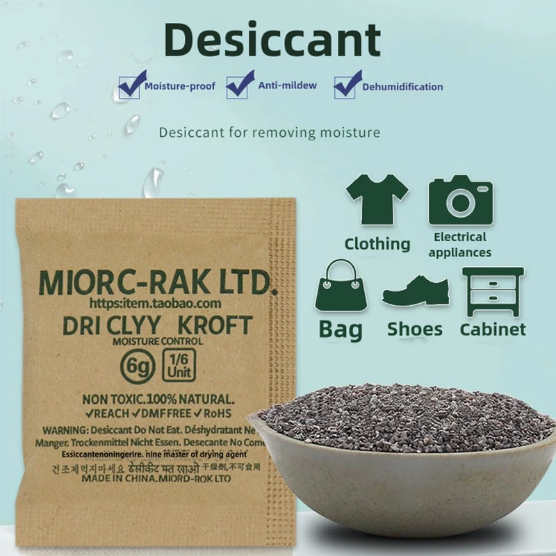 6 Gram 50 Pack 1/6U Montmorillonite Kraft Clay Desiccants Packs for Storage Silica Gel Packets Alternative, Food Safe Bentonite