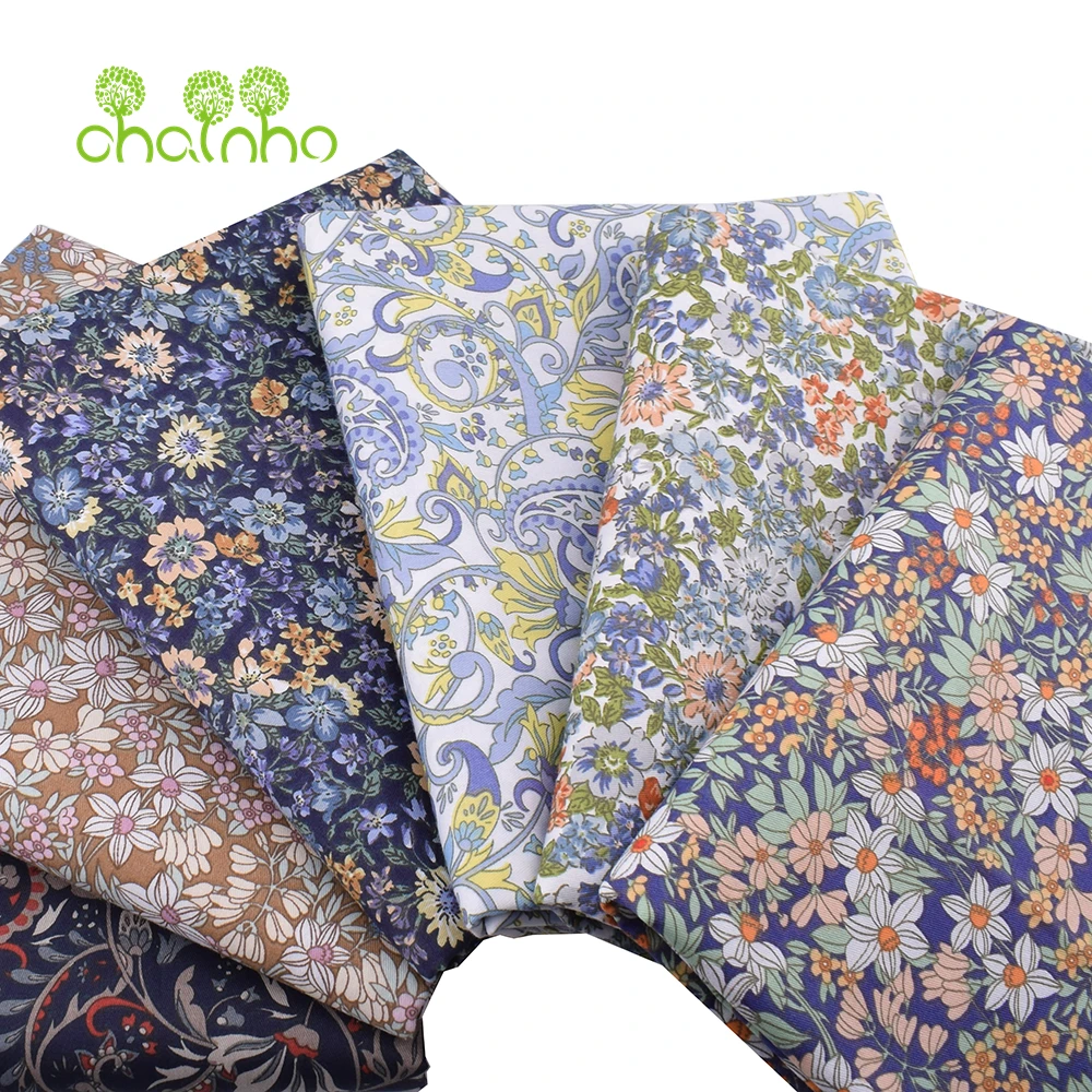 Chainho,Printed Twill Weave Cotton Fabric,DIY Sewing Quilting Material,Patchwork Cloth,6 Designs Floral Series,2 Sizes,25C10