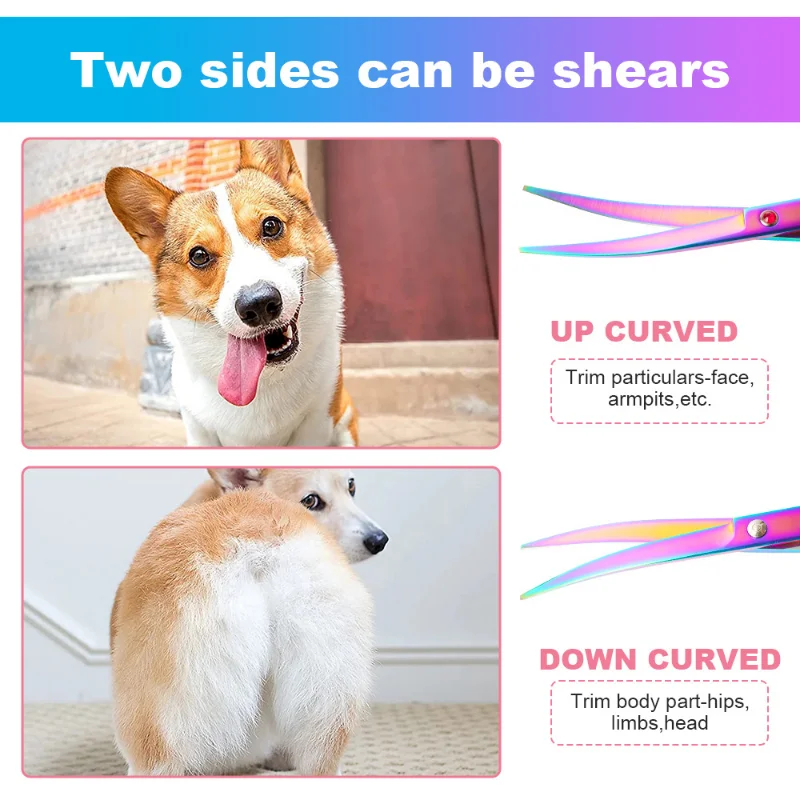 7.5inch Up Curved Pet Grooming Scissors Right and Left Hand Dog Grooming Hair Shears Professional Hairdressing Scissors