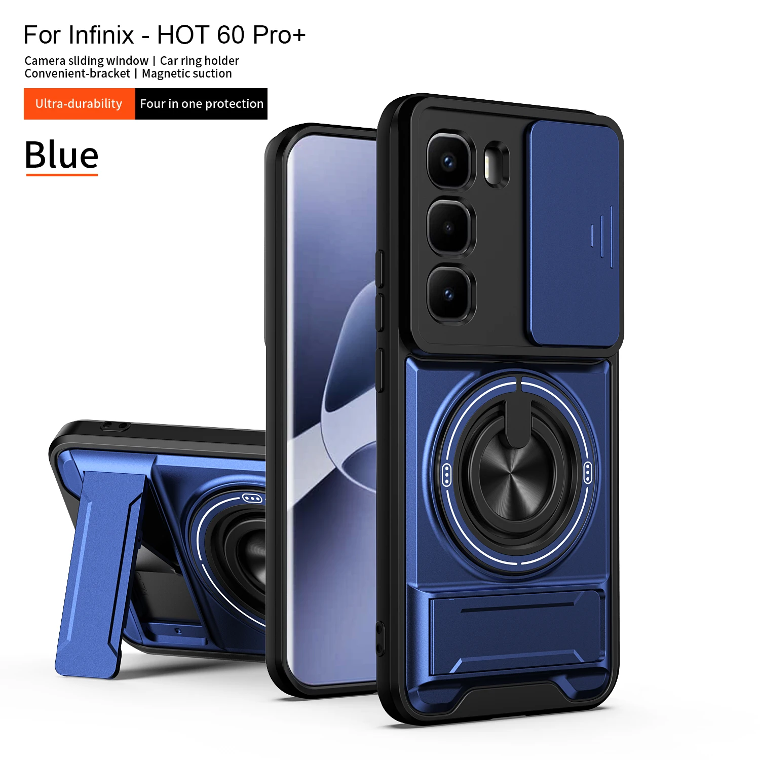 Armor Shockproof Phone Case with Sliding Camera Cap and Built-in Kickstand
