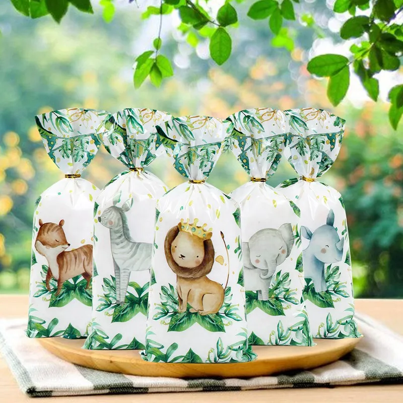 Jungle Animals Candy Gift Bags Biscuit Packing Bag Wild One Safari Gift Bag Birthday Party Decoration Kids Supplies Baby Shower