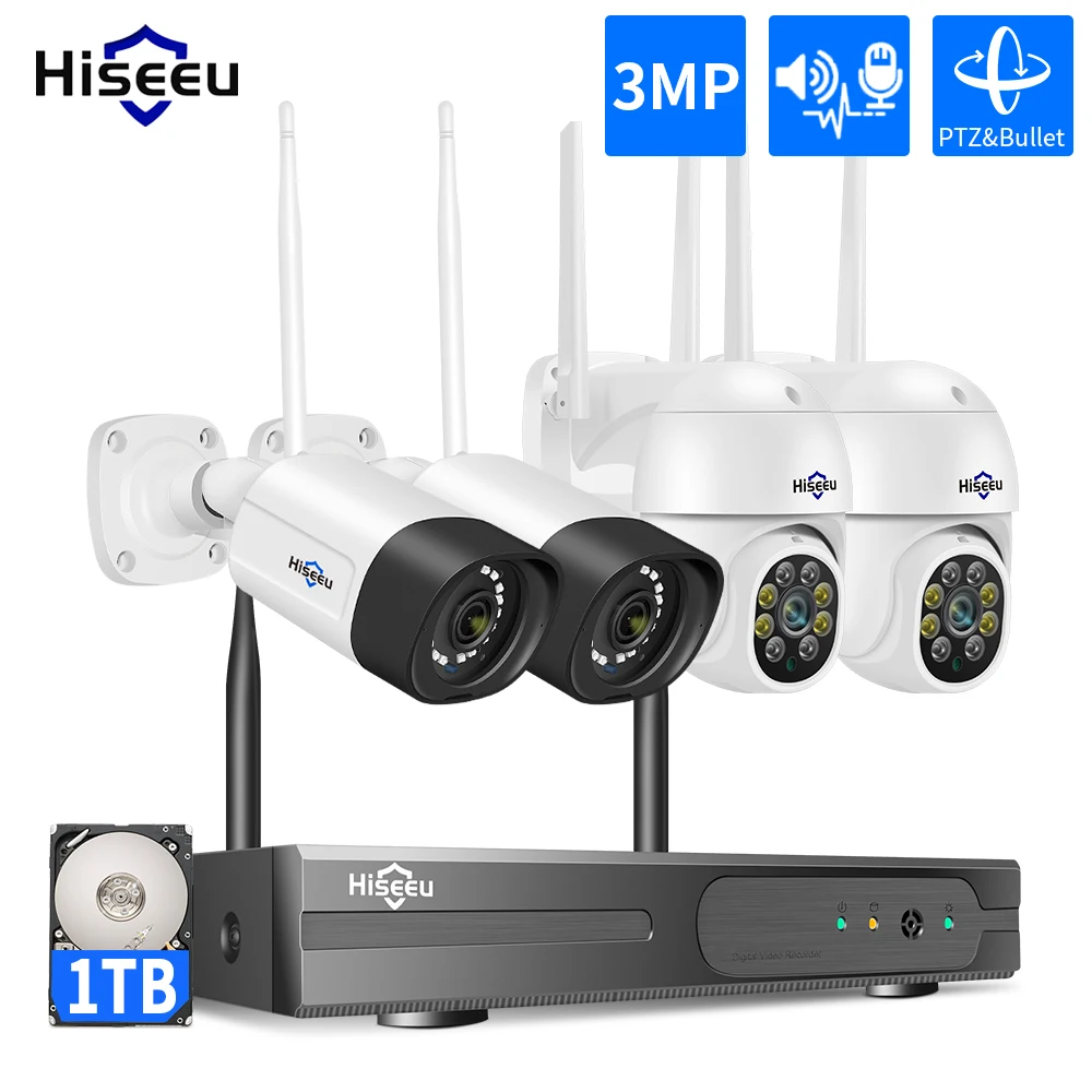 Hiseeu Wireless Camera Security System Kit 5MP 5X Digital PTZ 10CH Outdoor CCTV Camera Set 2 way audio IP66 Video Surveillance