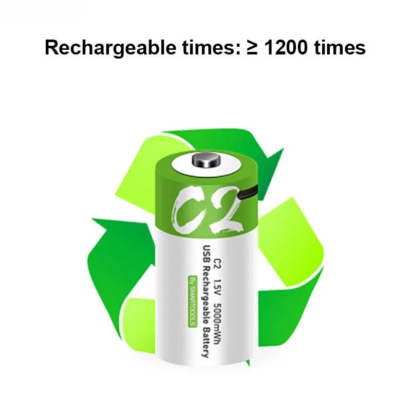 Batteria Ricaricabile LR14 Formato C 1.5V 5000mWh con Ricarica Rapida Tipo-C per Torce, Fornelli a Gas, Giocattoli, Tastiere Elettroniche - immagine 5