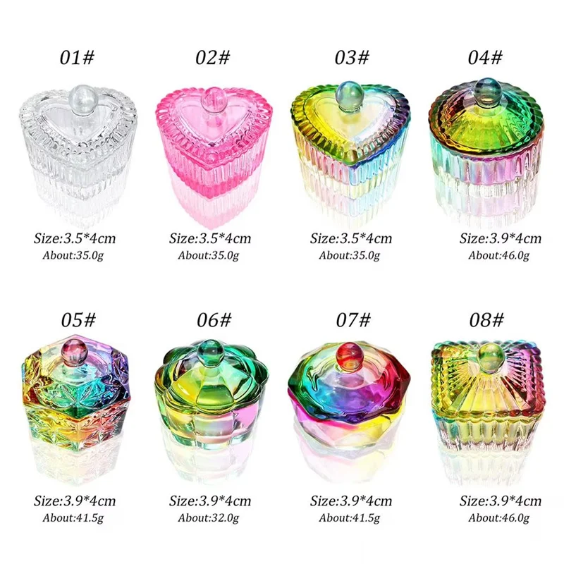 Nail Cup Dish Colorful Crystal Glass Acrylic Powder Liquid Lid Bowl with Cap Manicure Holder Equipment Nail Salon Manicure Tools 4