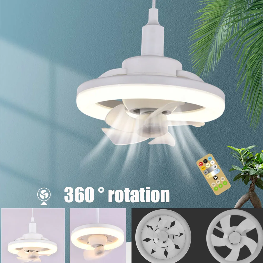 

60W Ceiling Fan E27 With Led Light And Remote Control 360° Rotation Cooling Electric Fan Lamp Chandelier For Room Home Decor