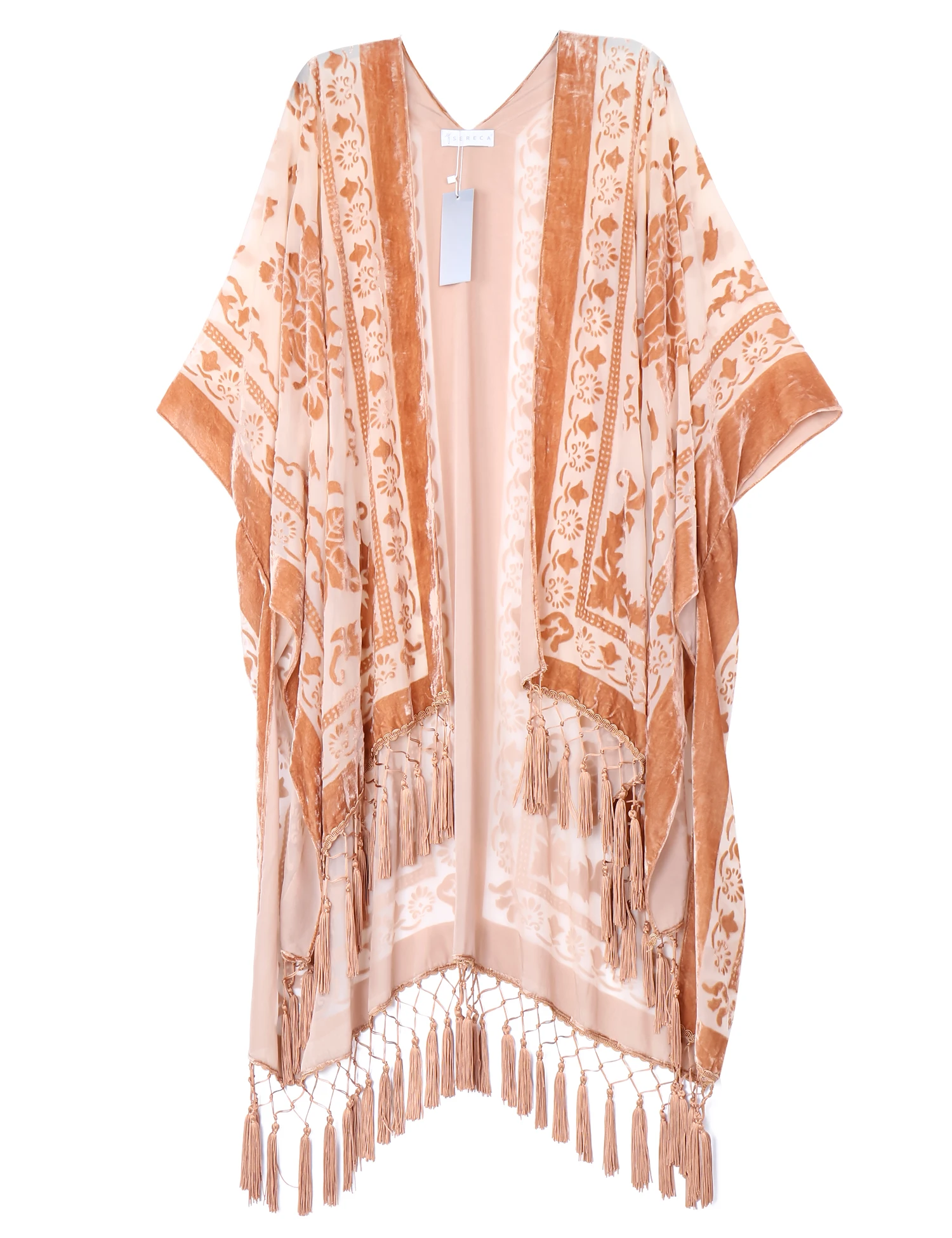 WeHello Fashion bohemian Women's Burnt Plush Kimono Long Cardigan With Tassel Beach Cover-up Holiday Cardigan Shawl 3