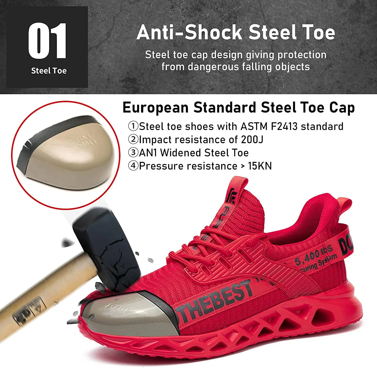 

Men Safety Shoes Steel Toe Lightweight Indestructible Work Boot Puncture Proof Comfort Non-slip On Insulated Breathable Sneakers