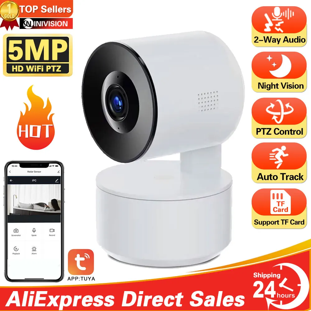 5Mp Mini Wifi Ip Camera Indoor Wireless Home Security Ai Human Detect Cctv Surveillance Cam Auto Tracking Tuya Smart Life