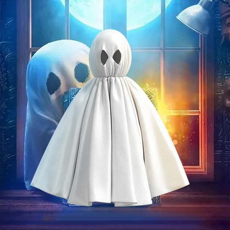 

Halloween Costume Ghost Children White Tassels Cloak Ghost Long Cape Performance Cosplay Party Elf Dress Up Boys Girls Ghost