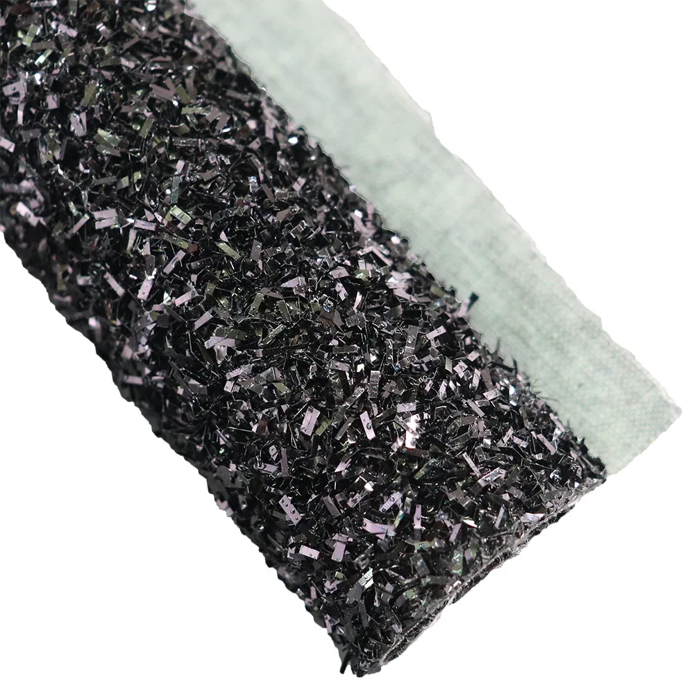 30x134cm Plain Solid Black Fine Chunky Glitter Fabric With Elastic Twill Felt Backing Faux Leather Roll For Bows Earring DT001