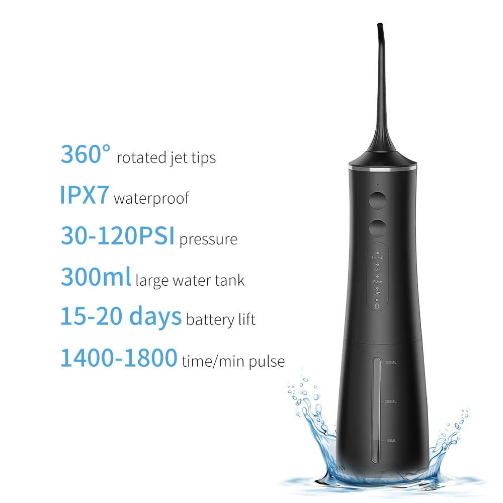 치아에 대 한 300ML 전기 물 Flosser 4 모드 구강 irrigator 휴대용 구강 청소기 치과 청소 도구 방수 USB 충전