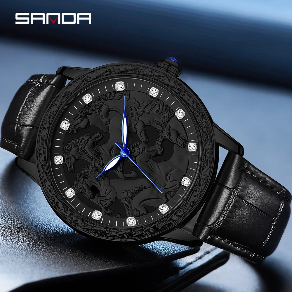 SANDA Sport Men Watch Top Brand Luxury Military Genuine Leather Waterproof Male Clock Business Original Quartz Wristwatch 7012
