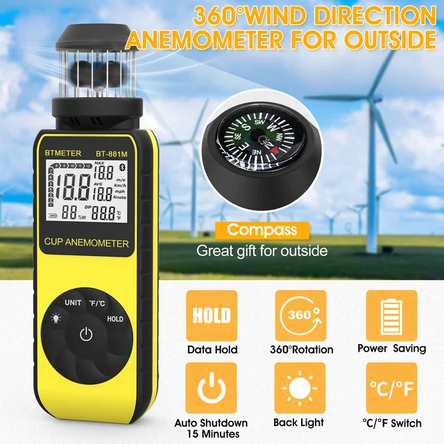Wind Scale Device Wind Speed Measuring Device AP-876 Handheld Wind Cup Anemometer - 360 ...