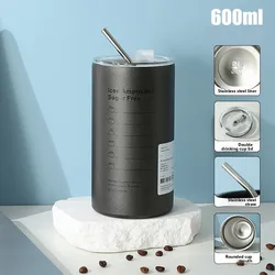 High Capacity Stainless Steel Double Wall Insulated Tumbler with Straw (Grey)