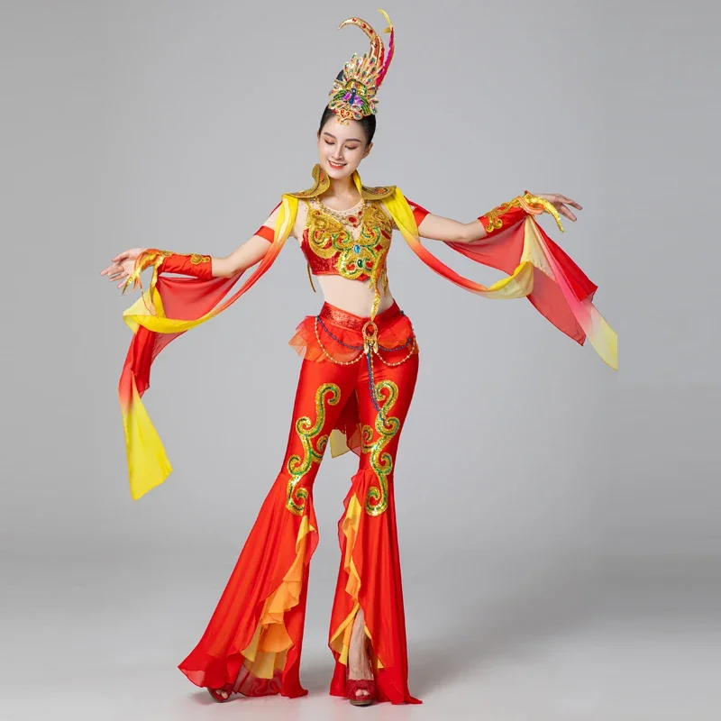 

Red Vintage Fairy Dance Costumes For Women Western Regions Dunhuang Womens Cassic Style Clothes New Year Festival Cosplay