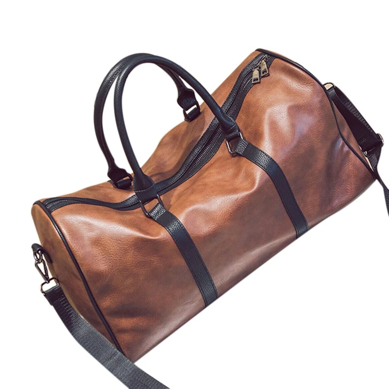 

Кожаная большая спортивная сумка для улицы, путешествия, выходные, чемодан для ночевки, 1 коричневый (полиуретановая кожа)