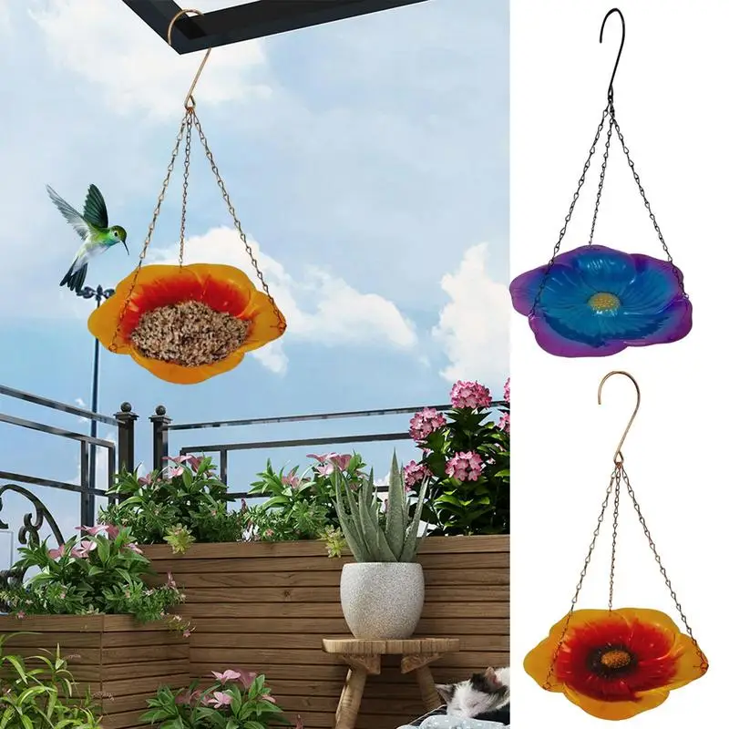 

Bird Bath Outdoor Bird Shower Box Cage Slow Feeder Bowl Hummingbird Flower Shape Food Dish Bird Accessories For Garden Patio