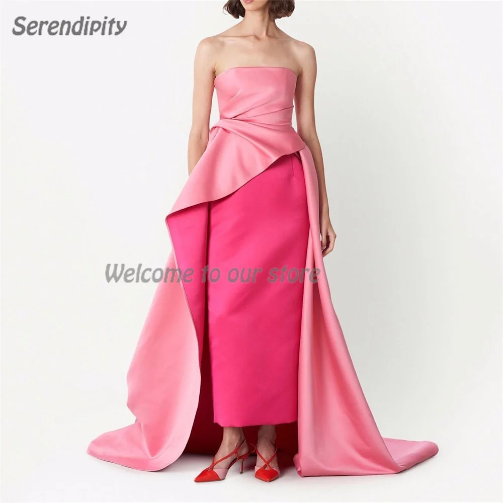 

Serendipity Satin Trumpet Elegant Floor-Length Strapless USA Euro Evening Dresses Pink Prom Gown For Sexy Women 2023
