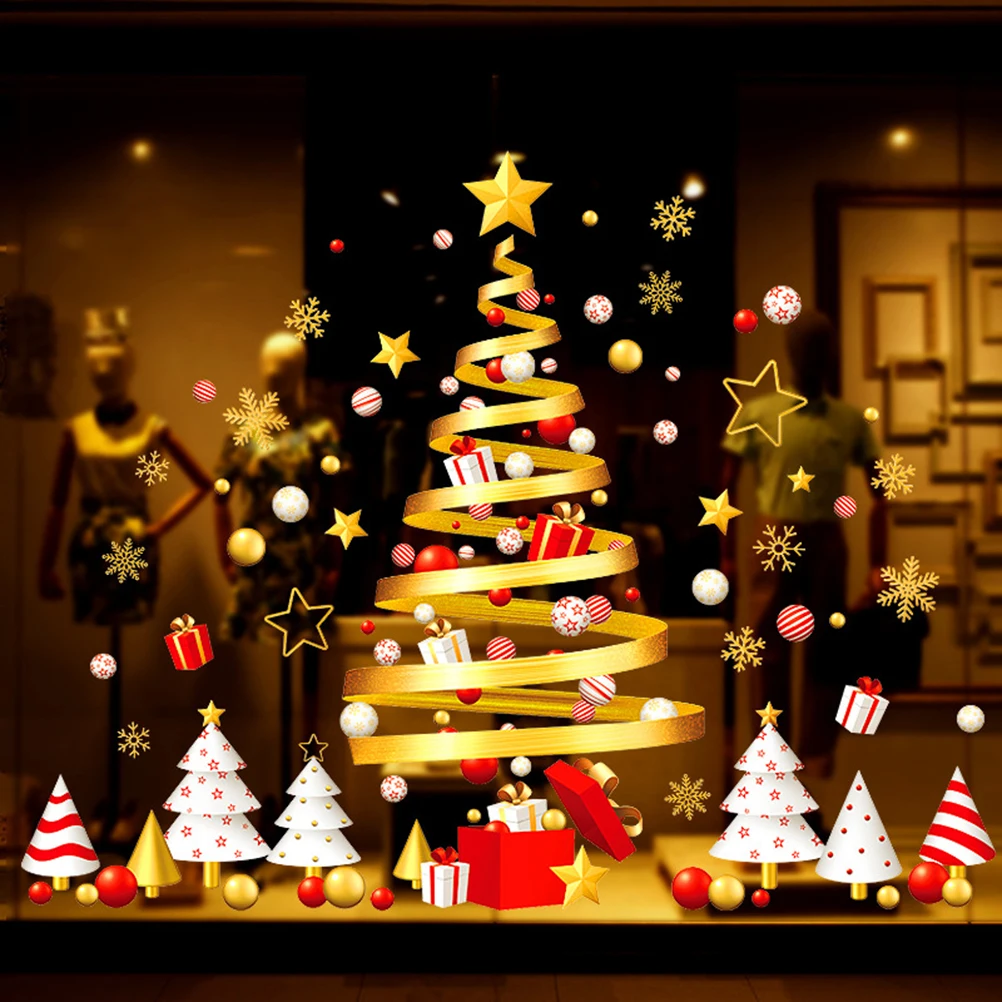 Christmas Tree Window Sticker Wall Decal Merry Christmas New Year Holiday Decorations for Home