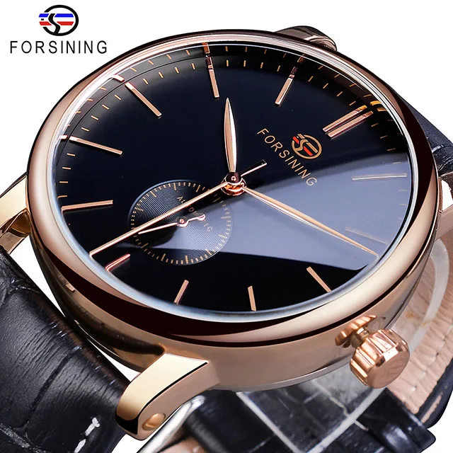 FORSINING Orologio automatico da uomo, casual, meccanico a carica manuale, cinturino in pelle, tourbillon, quadrante grande, luminoso, alla moda, bianco