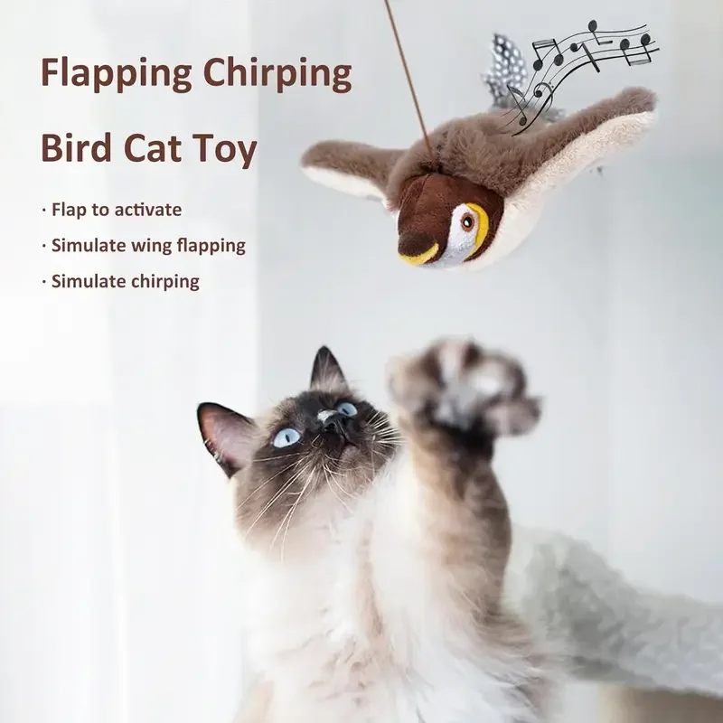 Cute Cat Hunter Interactive Shaking Sparrow Toy Rechargeable Portable Touch Activated Bird Voice Curious Teasing Stick Pet Gifts