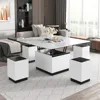 Modern White Lifting Glass Coffee Table, Multifunctional Table with Drawers and Storage 4