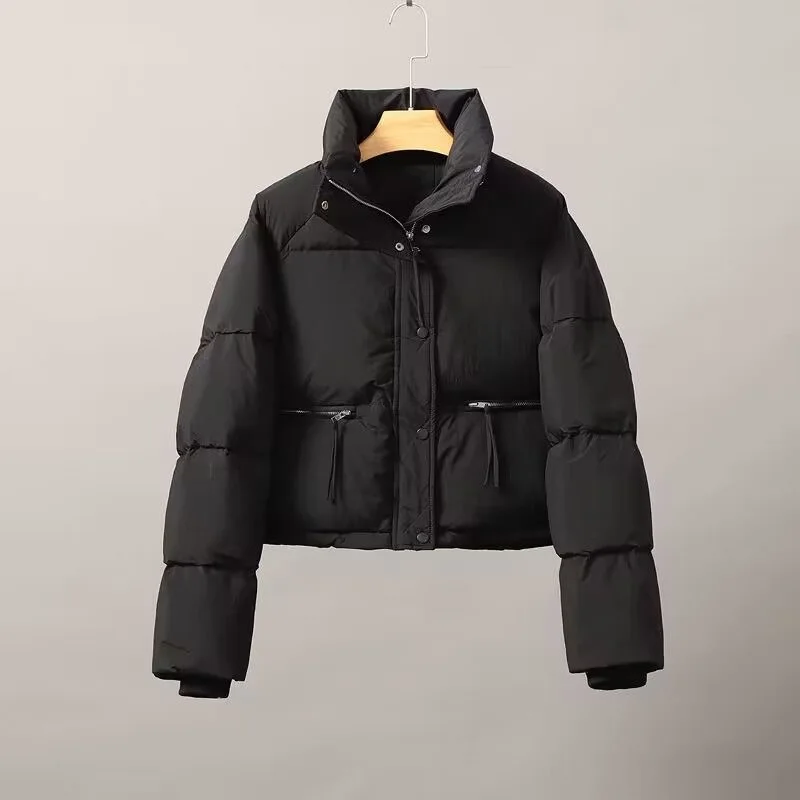 Cropped Parkas Women All-Matchw Solid Color Stand Collar Korean Puffy Jacket Snow Wear Warm Loose Cotton Down Padded Winter Coat