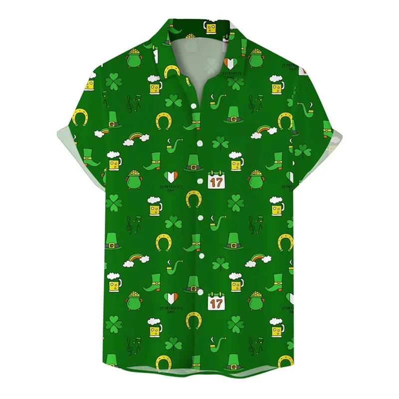 thumbnail image 1 of Camisa con estampado 3D completo del Día de San Patricio para hombre, camisas de playa con botones y sombrero verde, camisas casuales de manga corta para hombre, ropa, 1 of 5