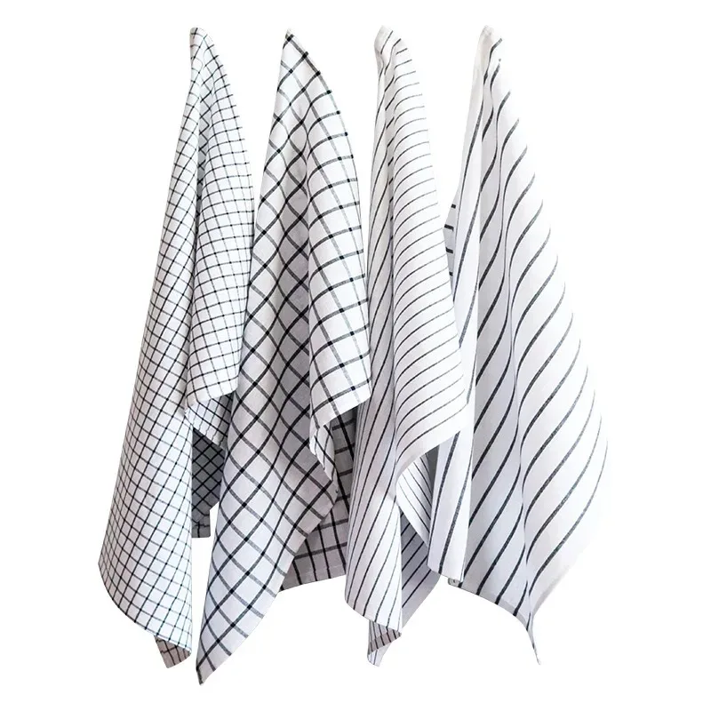 Cloth Napkin for Home Kitchen Cotton Plaid Striped Daily Necessities Drain Pad Black Stain-resistant Series