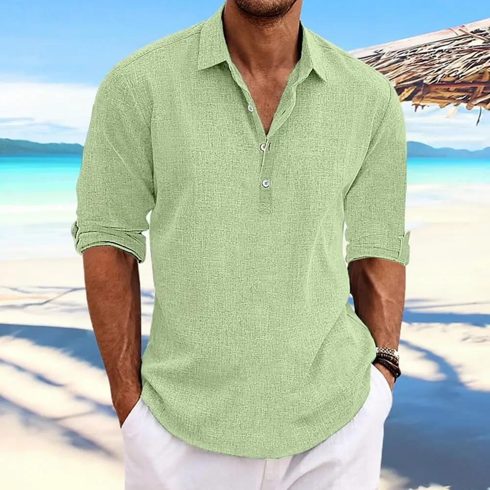 

Lapel Men Shirt Men's Loose Fit Short Sleeve Summer Shirt with Turn-down Collar Solid Color Buttons Soft Breathable for Comfort
