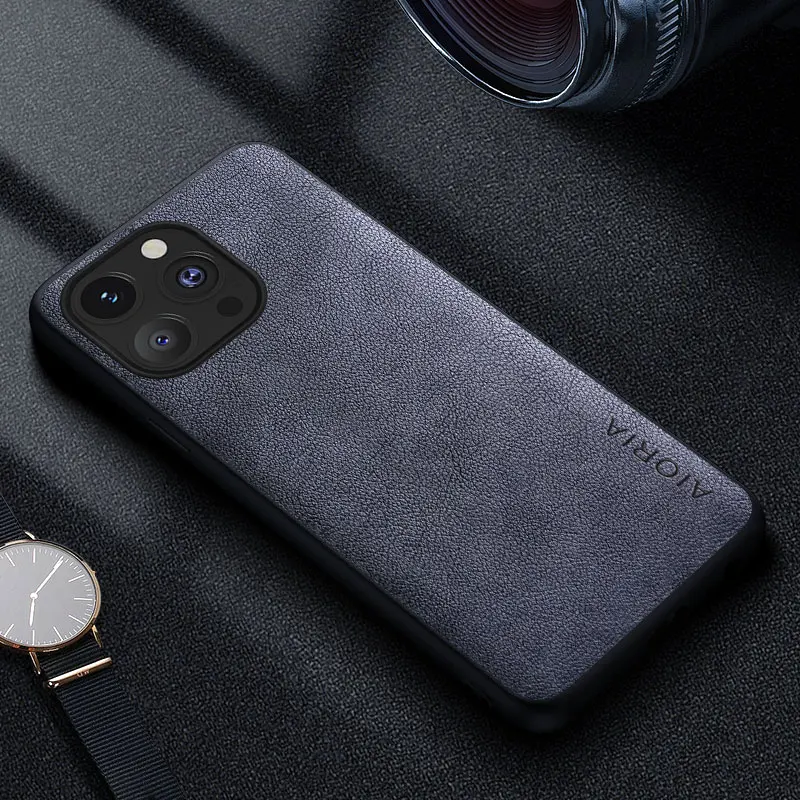 Premium Luxury Leather Phone Case - Retro Business Style Solid Color