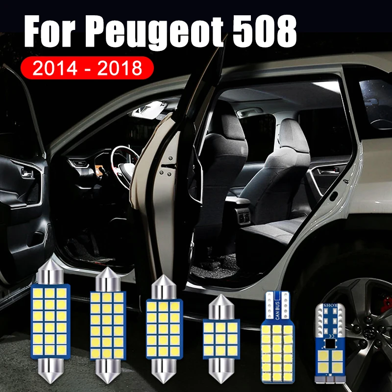 For Peugeot 508 2014 2015 2016 2017 2018 11PCS 12V Car LED Dome Reading Lights Foot Lamps Glove Box Trunk Bulbs Accessories |
