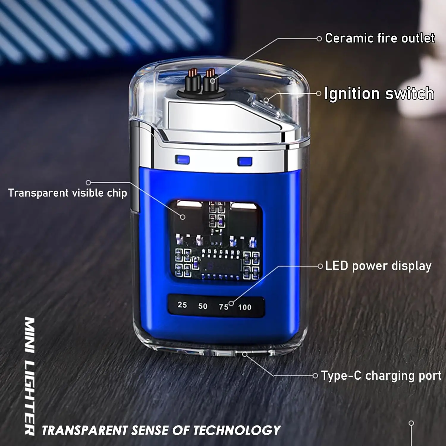 Smart Electronic Lighter Type C Rechargeable Cycle Charging Dual Arc Ignition Windproof Flameless Plasma with Power Indicator Electric Arc Igniter